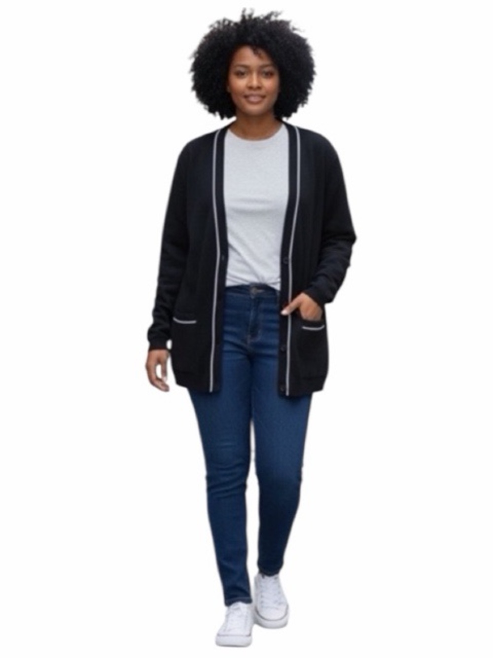 Four My By Cintas Knit Contrast Trim Cardigan‎ Sweater NWT